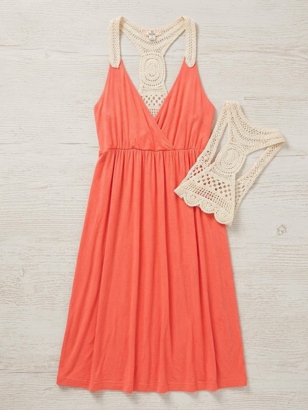 Pink Republic Coral Empire Waist Crochet Back Maxi Dress Size Medium
